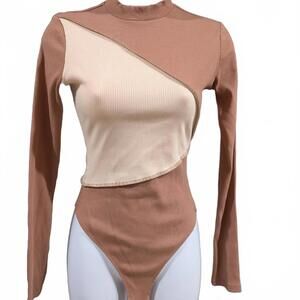 Naked Wardrobe Asymmetrical Colorblock Ribbed Bodysuit